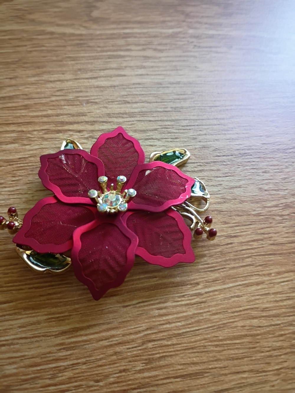 Kenneth Cole Red Floral Statement Brooch with Gold Accents